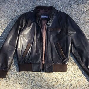 Vintage Members Only Brown Leather Bomber Jacket